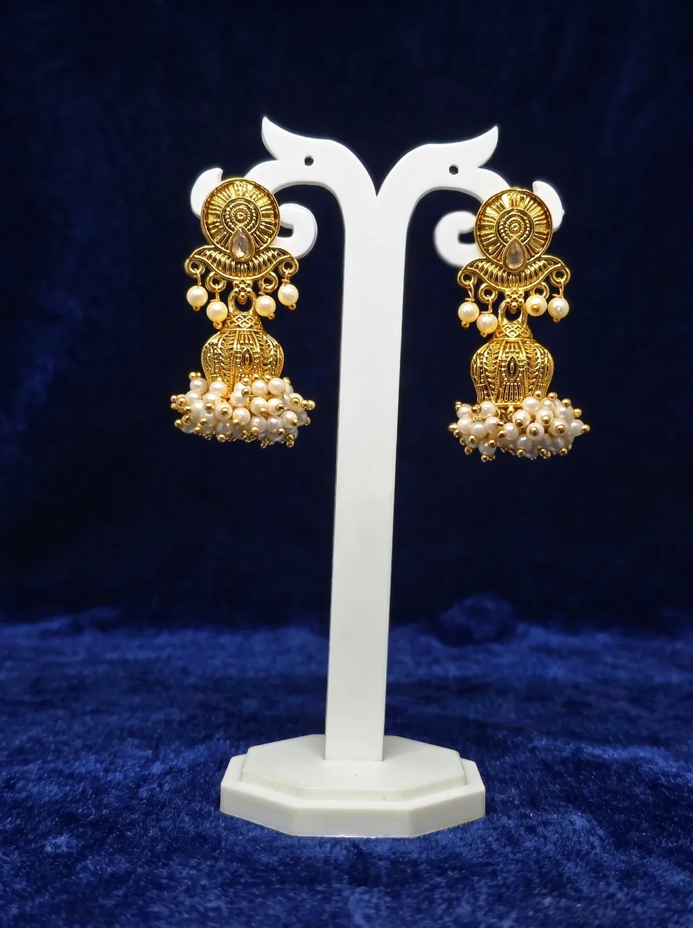 Antique Gold South Indian Jhumka with a round ribbed top